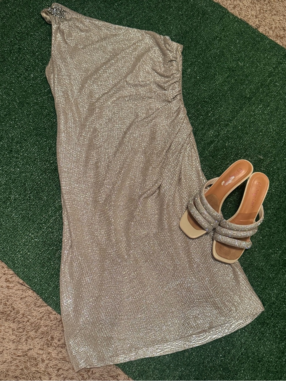 Maggy London One-Shoulder Silver Metallic Asymmetrical Dress